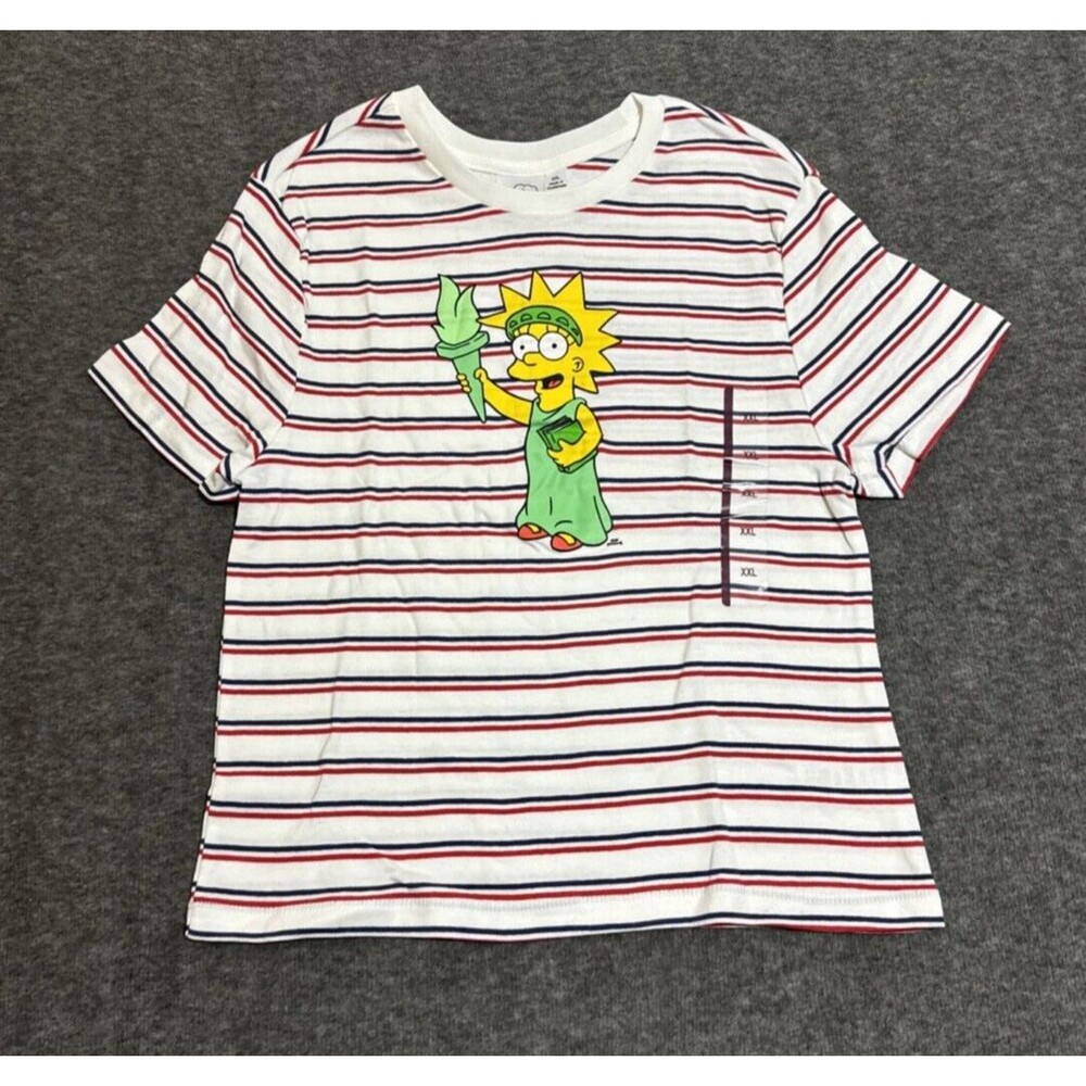 The Simpsons Women's Lisa Print Short Sleeve Stripped White 2XL